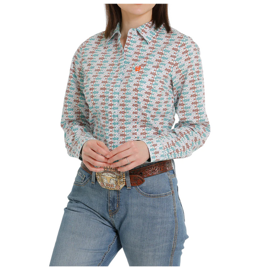 Women’s Cinch White, Orange and Turquoise Button Up