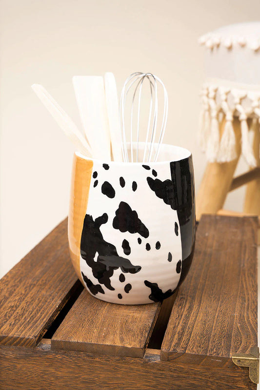 Claribel Cow Ceramic Kitchen Utensil Holder with Utensils